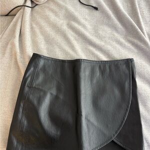 Helmut Lang Black Leather Asymmetrical Overlay Skirt
